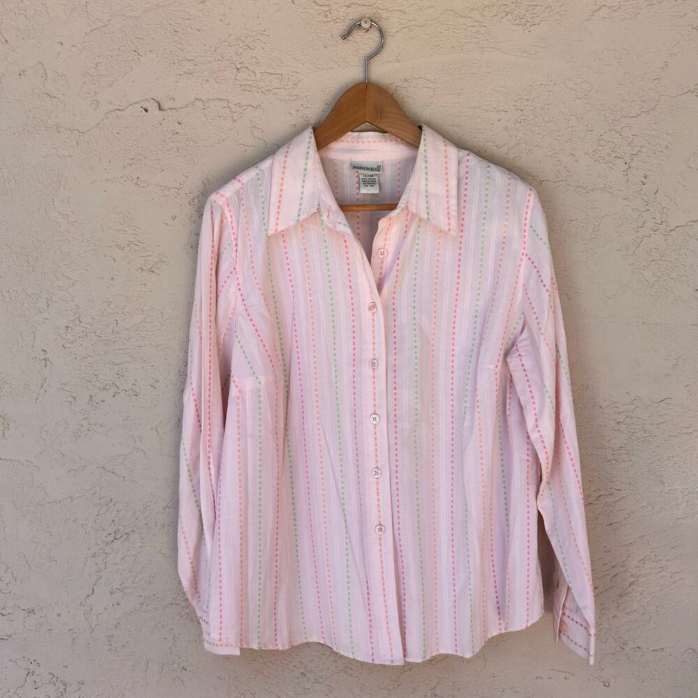Vintage Fashion Bug Pastel Candy Stripe Cotton Button Front Shirt 14/16W